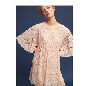 Akemi + Kin Anthropologie Brooke Eyelet Midi Dress & Slip Pink S 2 Boho Festival